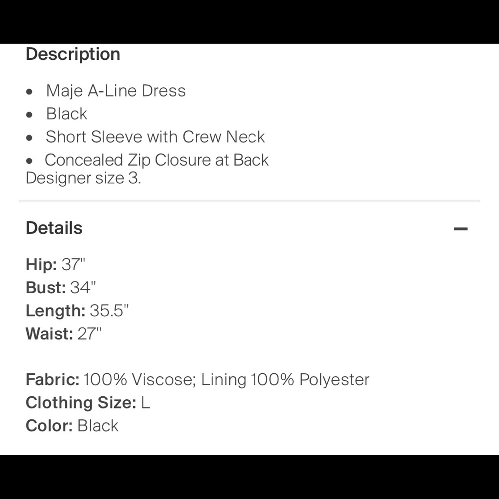 Maje black dress in pristine condition - Picture 4 of 4